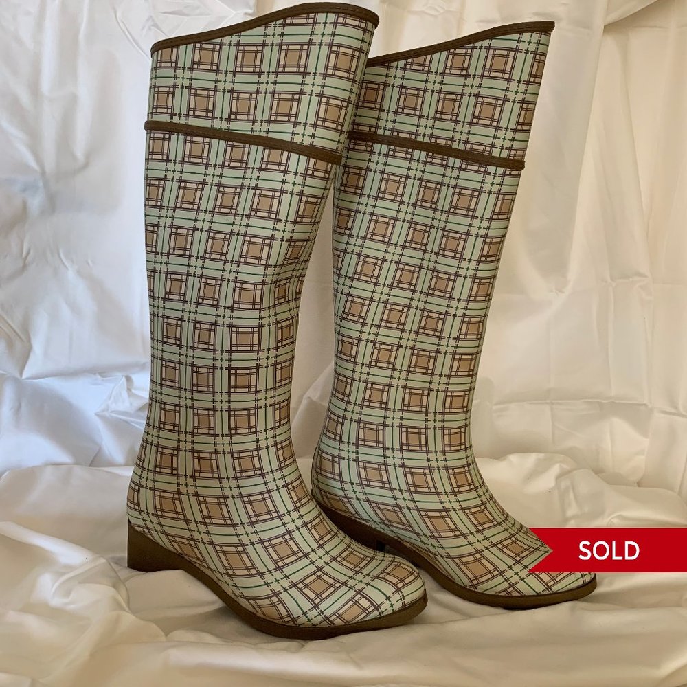 Rubber Mud Boots in Plaid Design Size 6